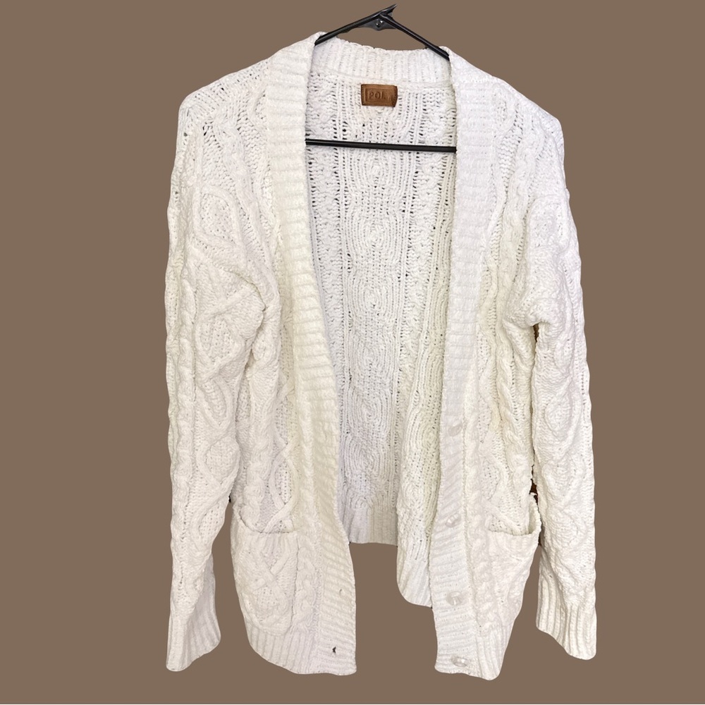 White Cable-Knit Cardigan